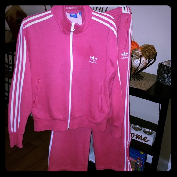 pink and white adidas sweatsuit